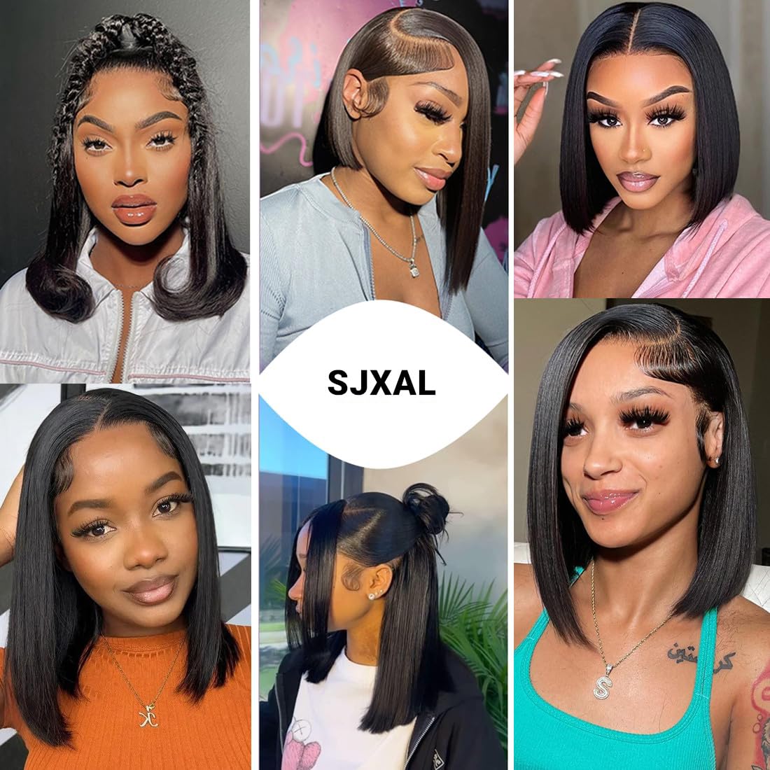 SJXAL Short Bob Wig Human Hair Straight 8 inch Wear to Go 4x4 Lace Closure Bob Wigs Human Hair for Black Women Pre Plucked and Pre Cut Short Straight Bob Wig Human Hair No Glue Natural Black