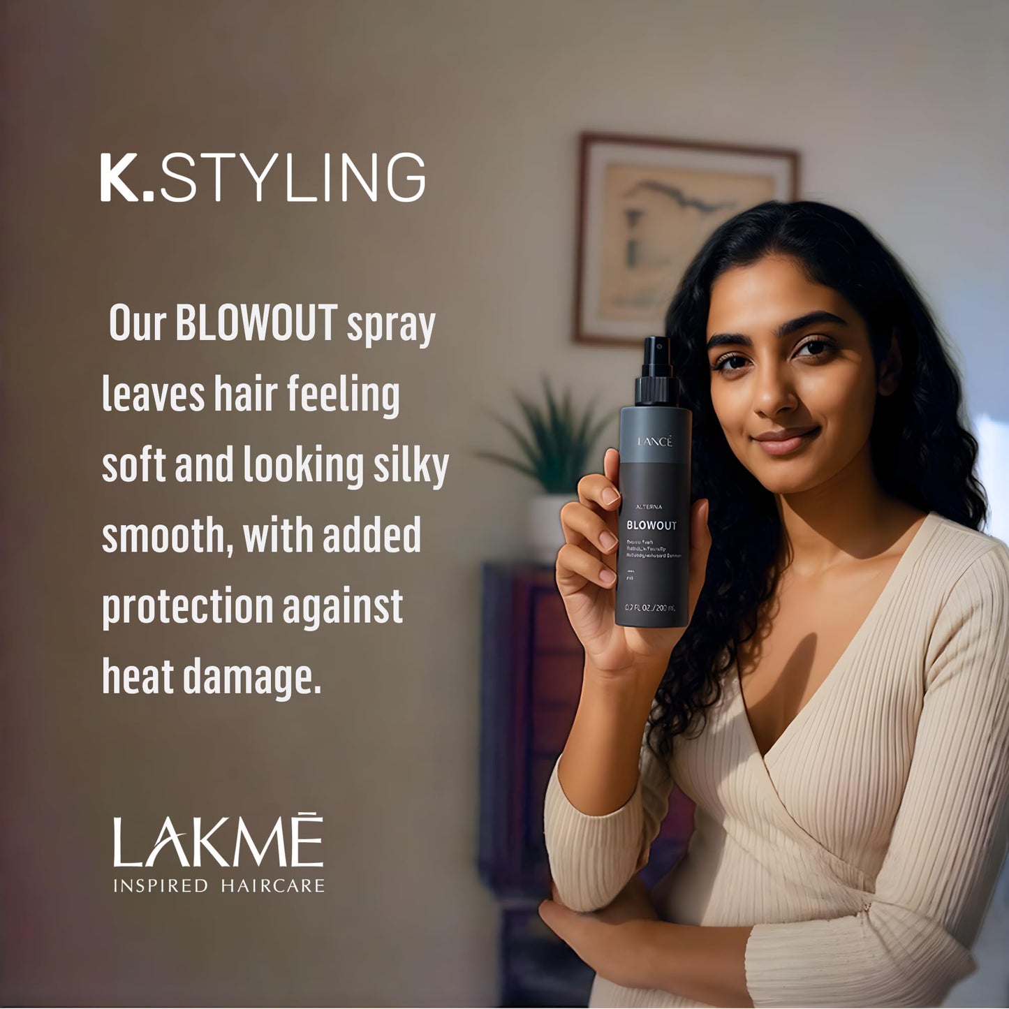Lakmé K.Styling Blowout Blow Dry Spray, Dry Heat Protectant Spray for Hair, Frizz Control, 6.8 Fl Oz