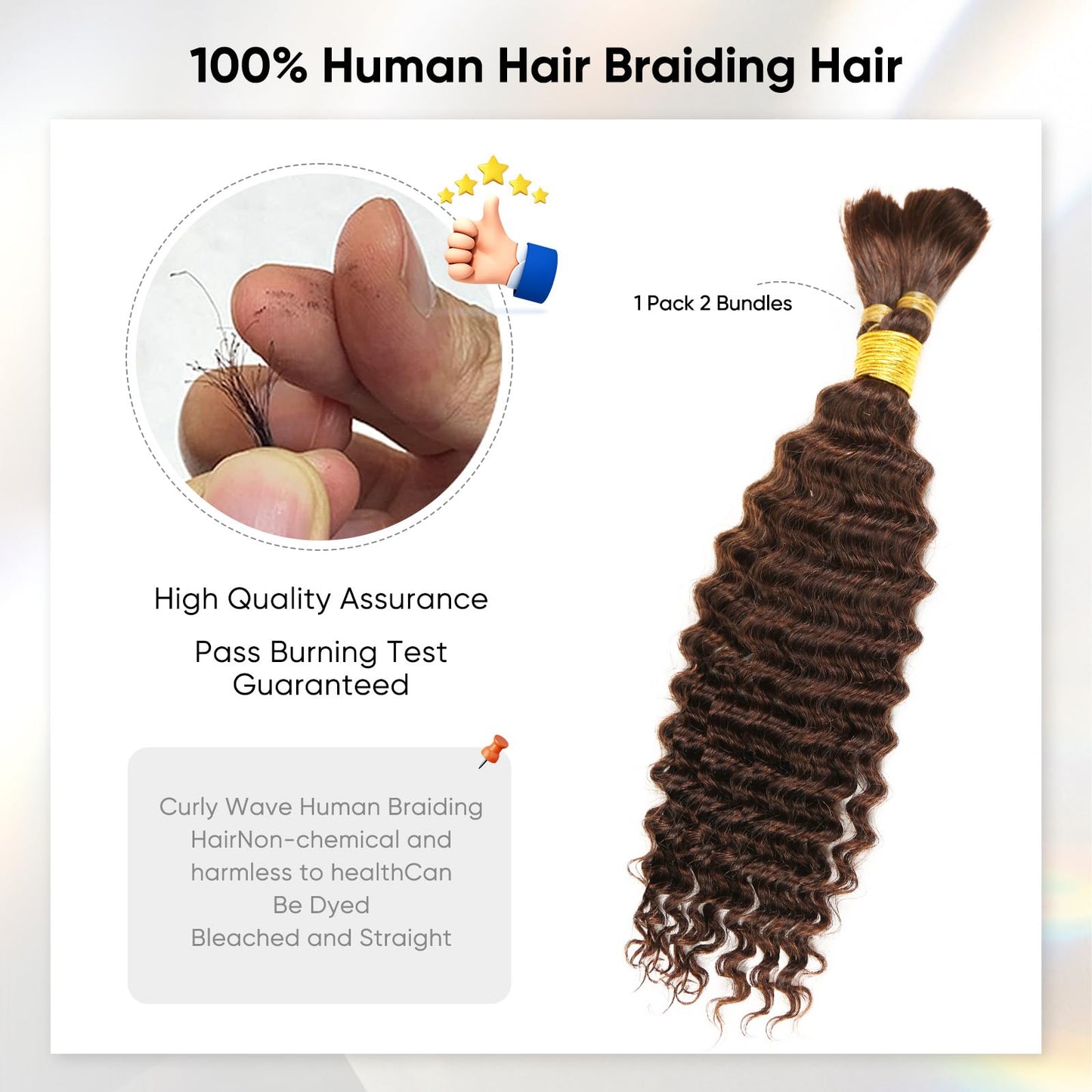 Human Braiding Hair 14Inch 100g Chocolate Brown Deep Wave Bulk No Weft Bohemian for 100% Brazilian Virgin Curly Extensions Boho Braids (#4)