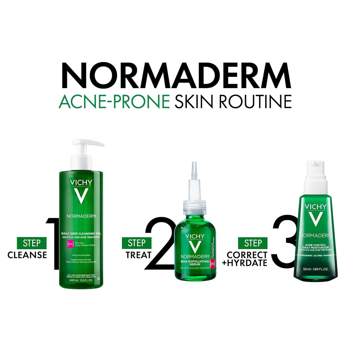 VICHY Normaderm Daily Acne Face Wash - Salicylic Acid Cleanser for Oily Skin | Clears Clogged Pores & Blackheads