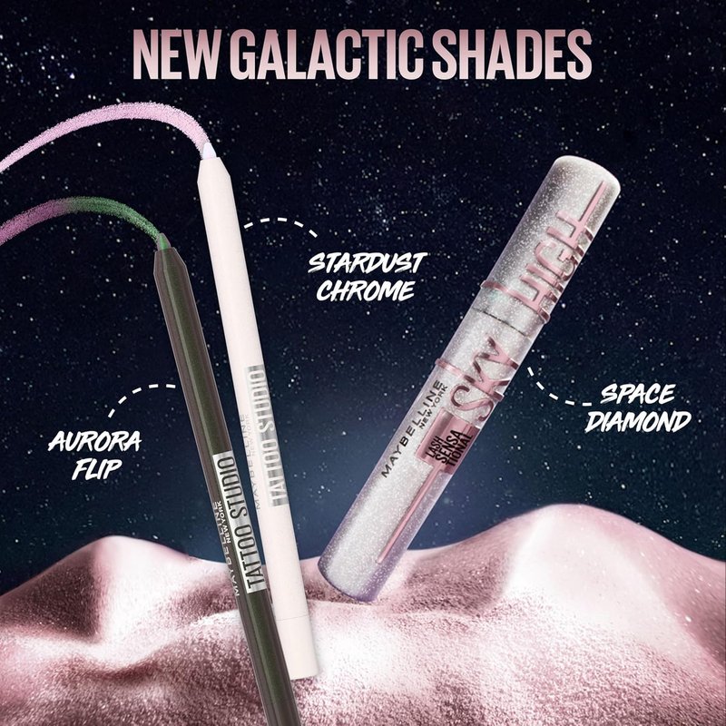 Maybelline Lash Sensational Sky High Glitter Mascara and Tattoo Studio Eyeliner Bundle, Includes 1 Mascara in Space Diamond and 1 Gel Eyeliner in Stardust Chrome for Glitter Eye Makeup