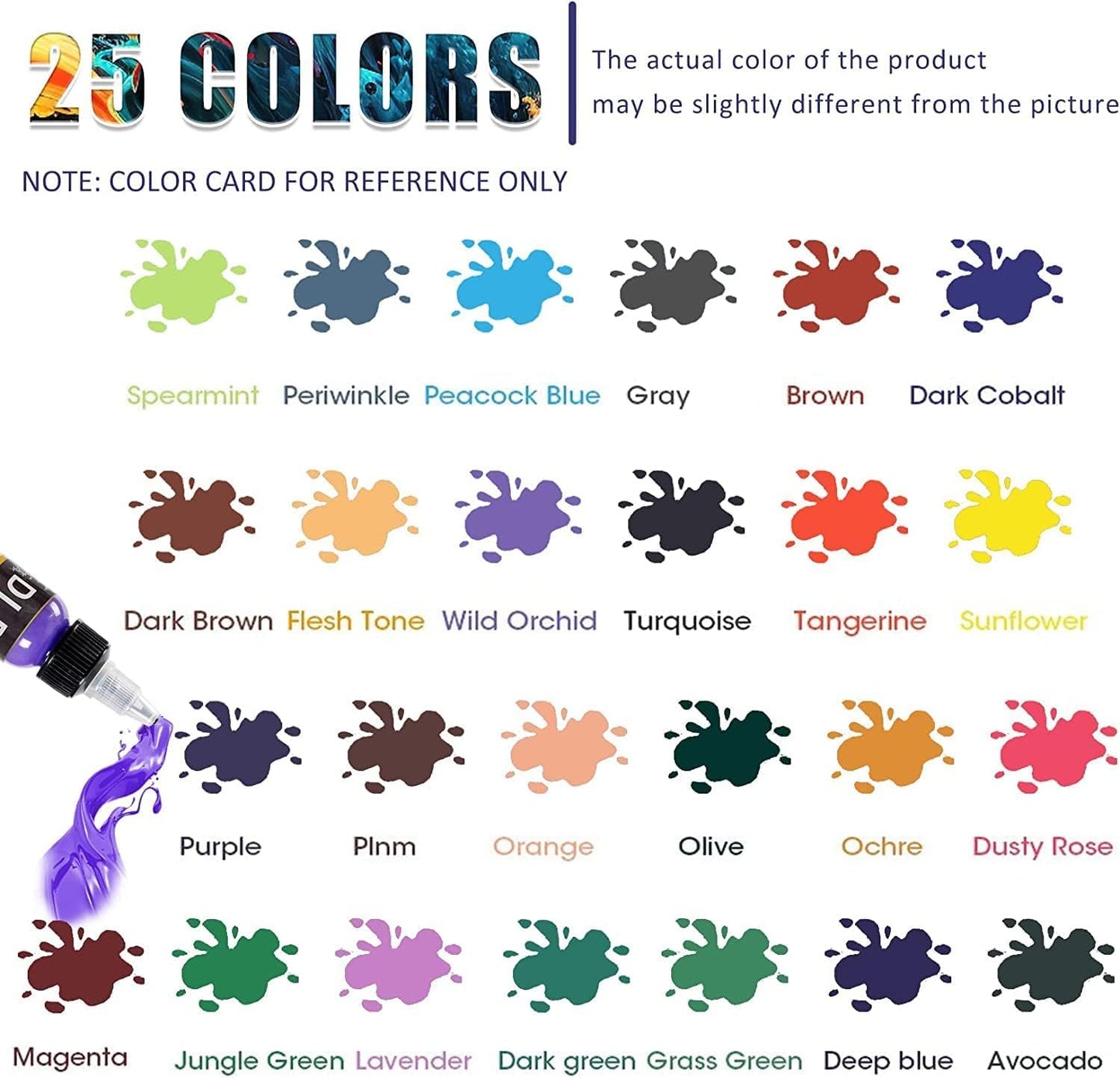 BAODELI Professional Ink Color Set 25 Colors 15 ml (1/2OZ) Vegan-Friendly Pigment Ink Supplies Ink for Tattoo Artist and Beginners Tattoo Supplies