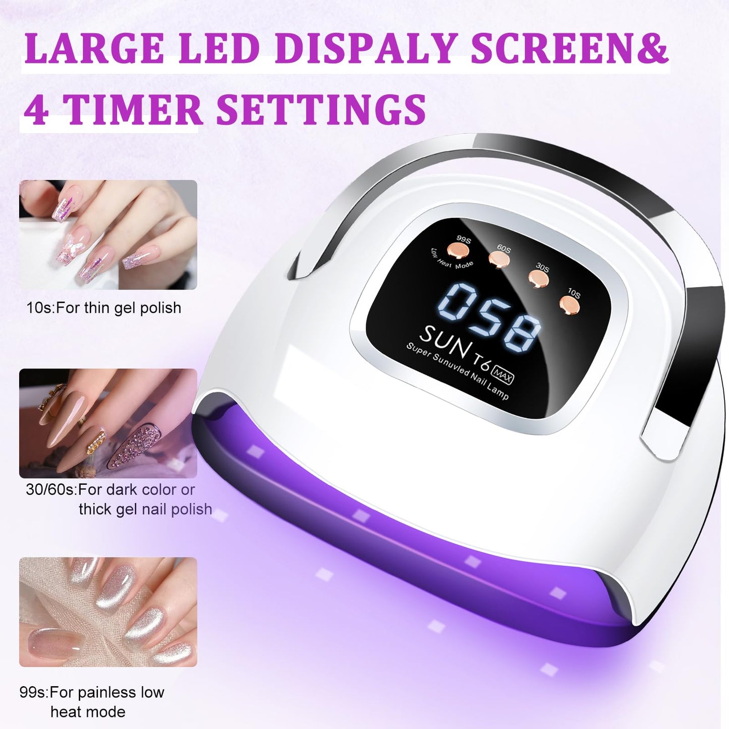 LKE UV Nail Lamp, 72W LED Nail Lamp Nail Dryer Light for Nails with 3 Timer Setting & LCD Touch Display Screen for Home and Salon Use (C-White) (3)