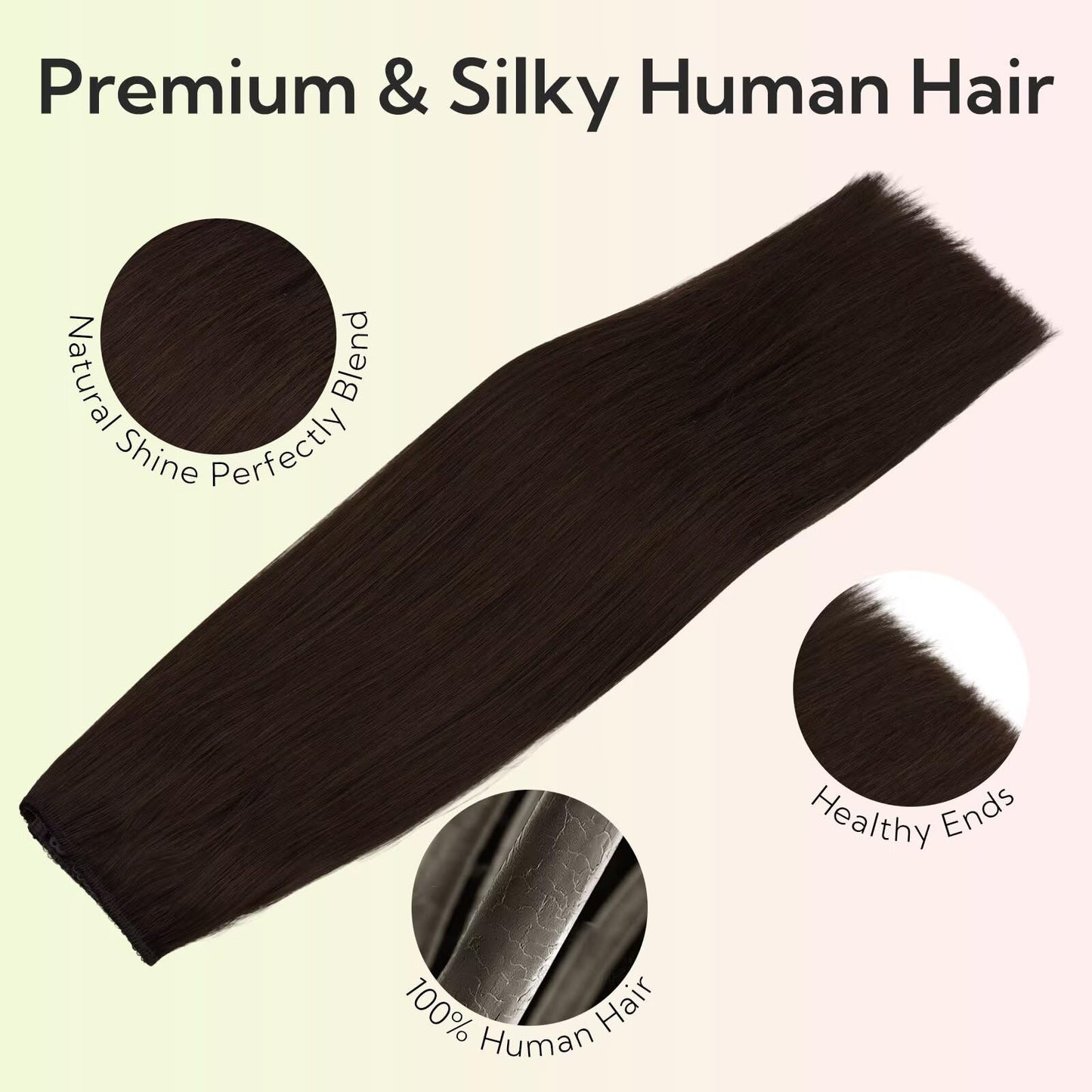 HOTBANANA Wire Hair Extensions, 14 inch 75g Light Dark Brown Invisible Fish Line Real Human Hair Extensions Straight