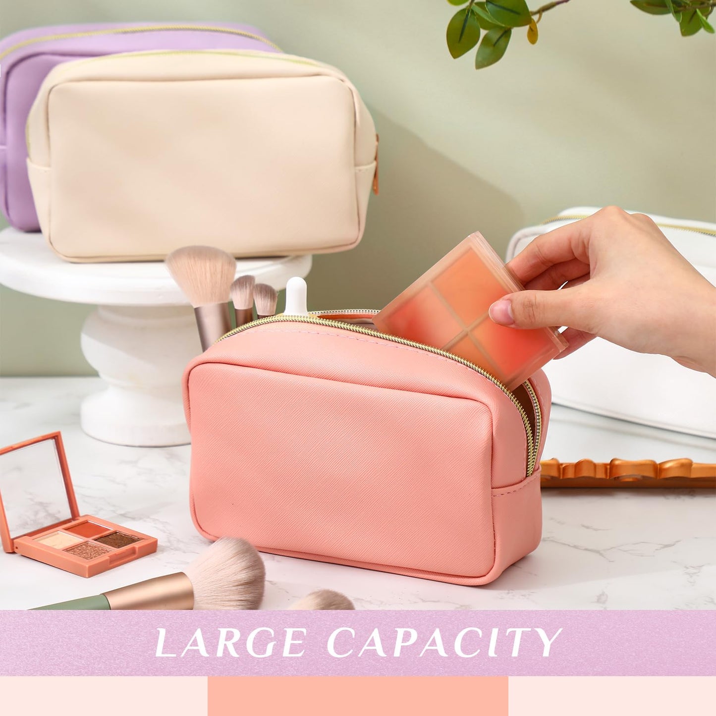 Sweetude 10 Pcs Makeup Bag Bulk for Women Preppy Gift PU Leather Cosmetic Bag Small Skincare Toiletry Pouch Wedding Travel Cosmetic Pouch for Bridesmaid Bride Mother Gift Favors (Pink and Purple)