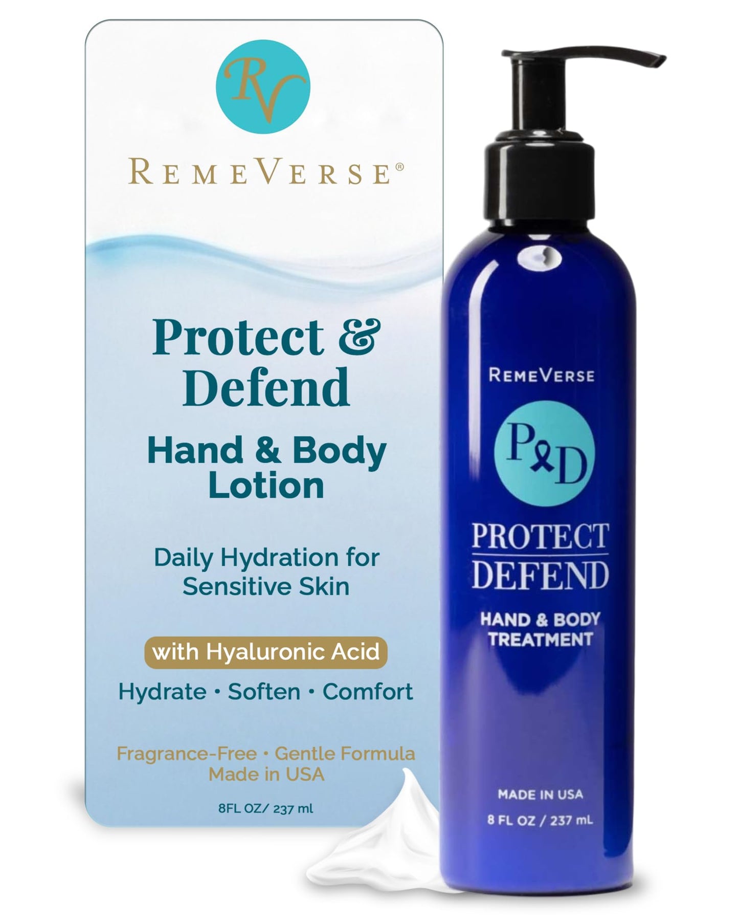 RemeVerse Protect & Defend Hand and Body Treatment Lotion - Moisturizer for Chemotherapy and Sensitive Skin - Hydrating and Nourishing Body Skin Care - Gentle & Fragrance-Free - Made in USA - 8 oz