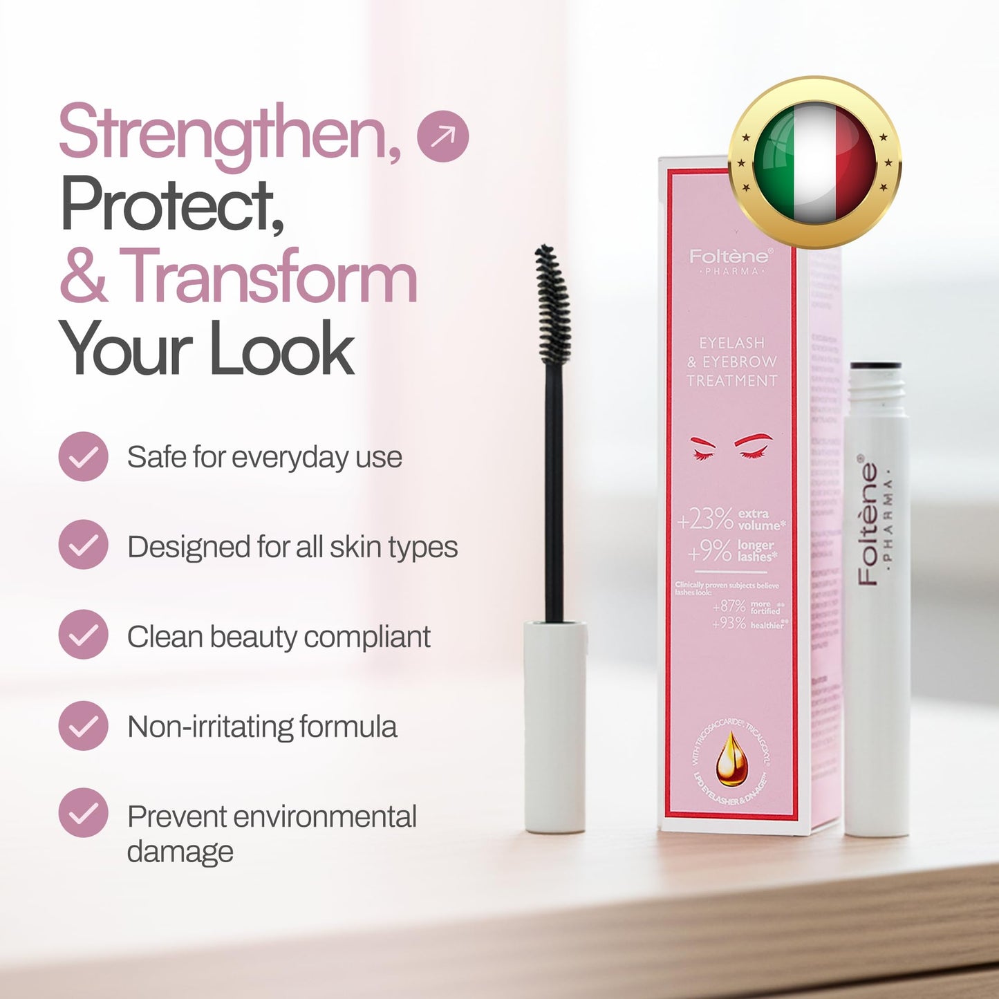 Foltene Eyelash & Eyebrow Treatment - Lash and Brow Serum with Applicator - Stimulate Growth for Thicker Longer Fuller Eyelashes & Eyebrows - Strengthening & Protective Effect - Nutrition Conditioner