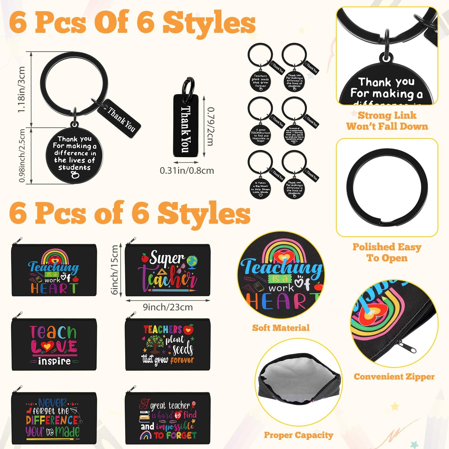 Funnymoom 24 Pcs Teacher Appreciation Week Gifts Bulk Set 2026 End of Year Thank You Gifts Bulk 24 oz Black Plastic Tumbler Cup Makeup Cosmetic Bag Crew Sock Keychain for Retirement School Staff Team