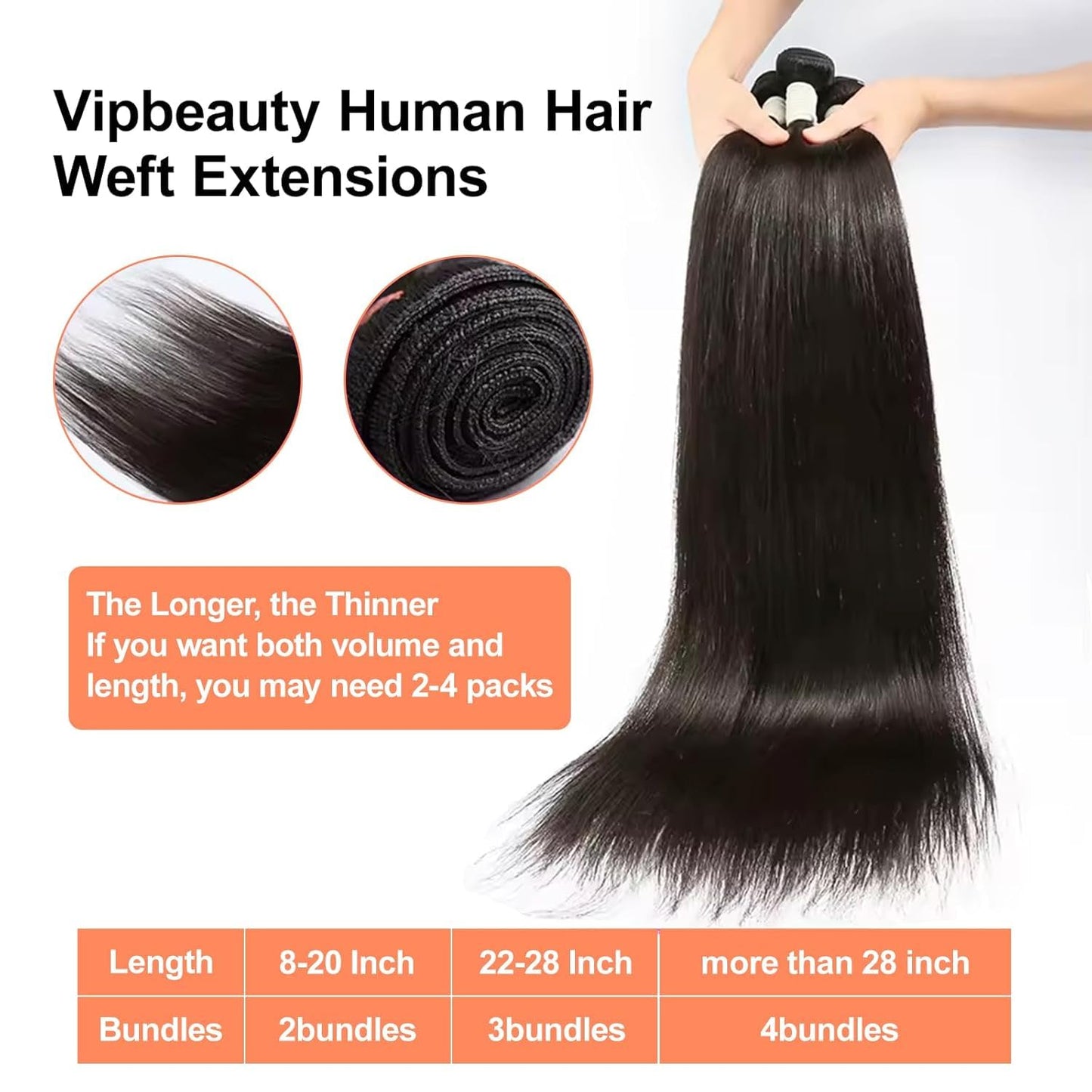 VIPbeauty Raw Straight Bundles Human Hair Bundles 14A Brazilian 1 Single Bundle Human Hair 100% Unprocessed Virgin Weave Bundles Human Hair Raw Remy Hair Bundles Natural Black 95g 20 Inch