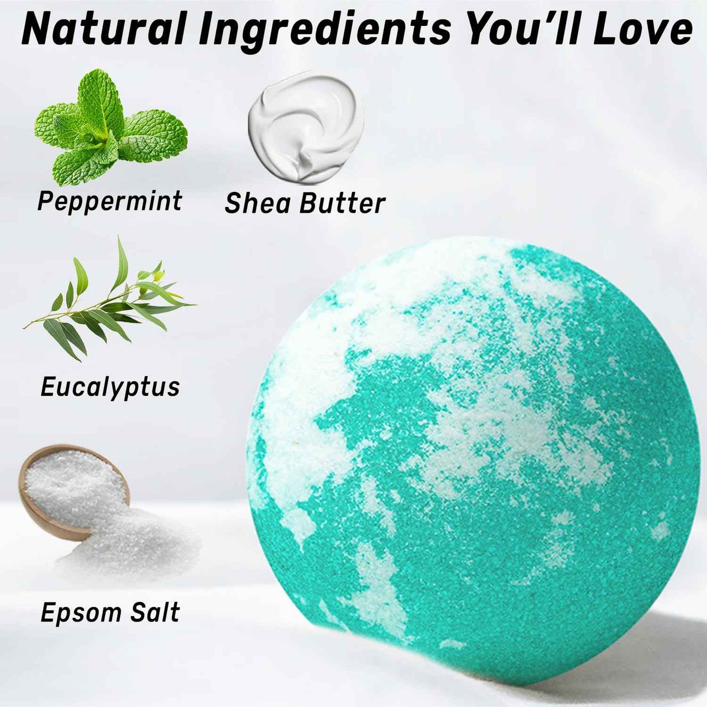 Menthol Fizzing Bath Bomb Eucalyptus Peppermint Epsom Salt Refreshing Bubble Spa with Essential Oil Infused Post Workout Sore Muscles Recovery Gift
