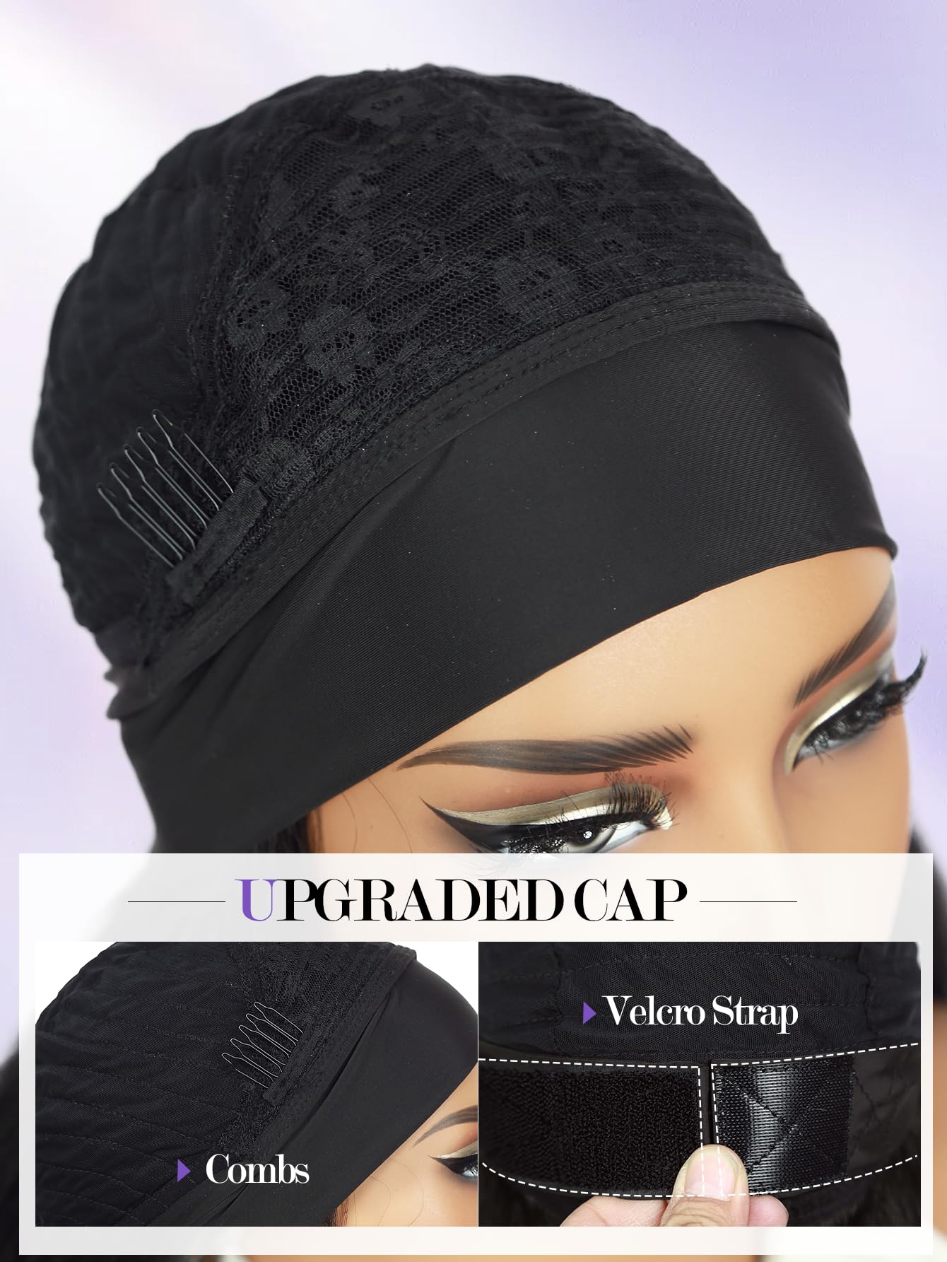 FANCEE Yaki Wavy Headband Wigs for Black Women 26 Inch Black Kinky Straight Wear and Go Wig with Curly Wavy Ends Synthetic Glueless Half Wig with Headbands Attached Blow Out Style Natural Hair Texture