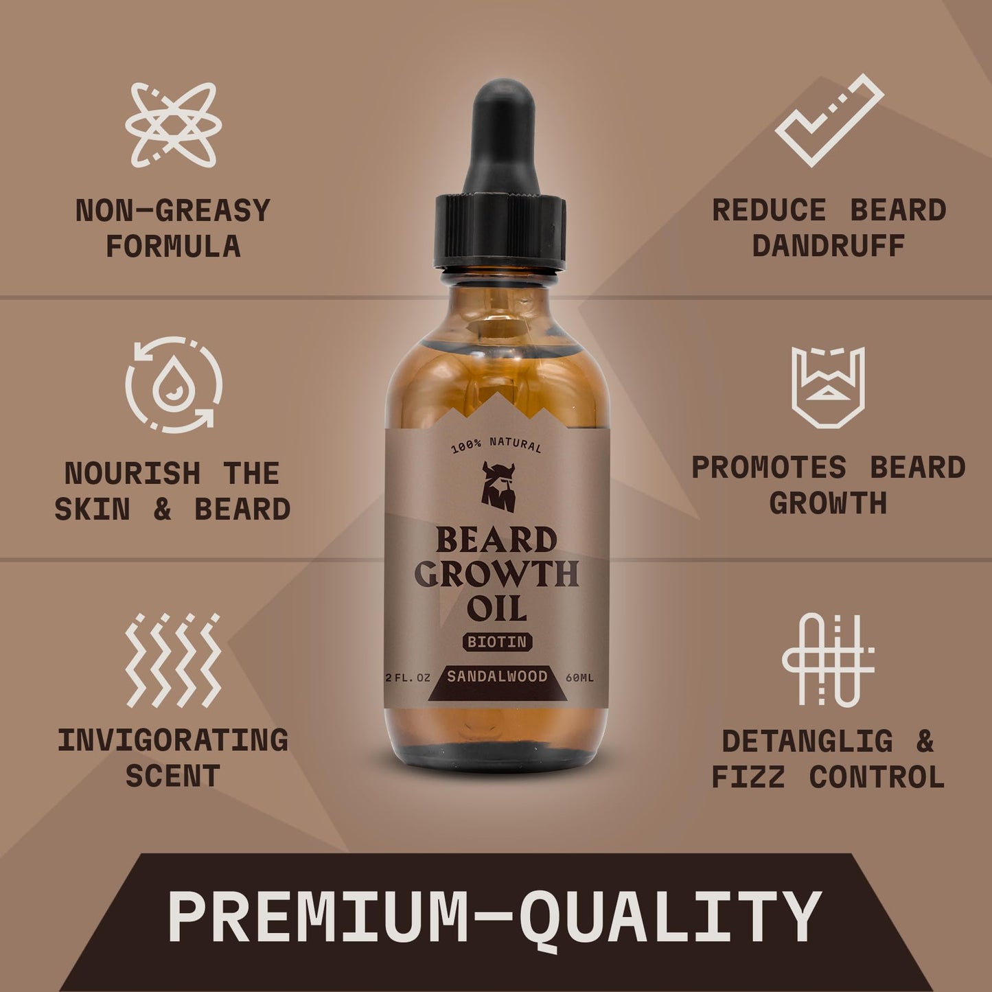 Striking Viking Beard Growth Oil - 2 Fl Oz, Pack of 2, Sandalwood - Nourishing Jojoba & Argan Oil Hydration - Intense Thickening for Beard Growth