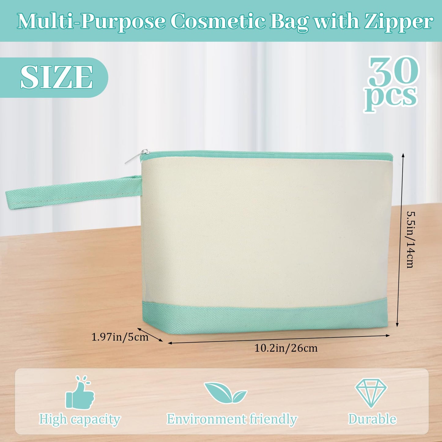 Silkfly 30 Pcs Cotton Canvas Makeup Bags Canvas Cosmetic Zipper Bags 10.2 x 5.5 x 2'' Blank DIY Pouch Bulk with Bottom Pencil Case Travel Toiletry Pouch for Women Gift (Cute)