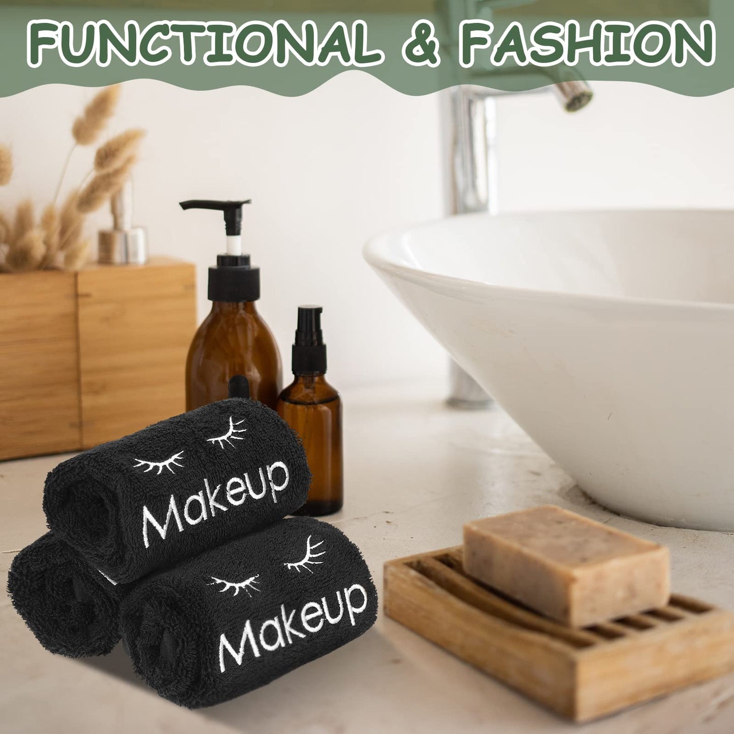 Shimeyao 13x13 Inch Black Makeup Towels Bulk Reusable Makeup Washcloths for Face Facial Remover Washcloths Absorbent Cotton Towel for Salon Spa Women Skin Care(6 Pcs,Classic)