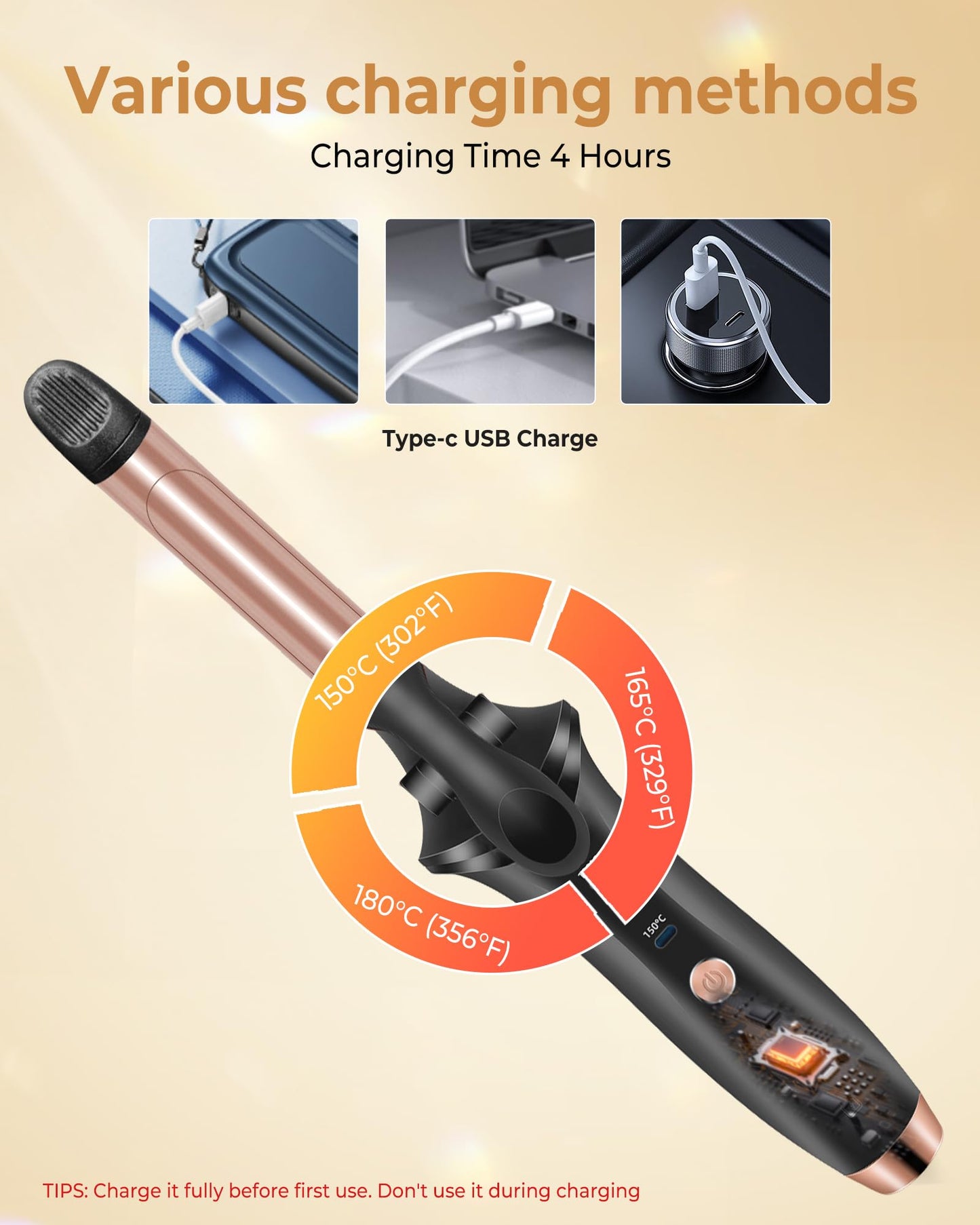 Cordless Curling Iron,4000 mAh USB Rechargeable Mini Travel Curling Iron