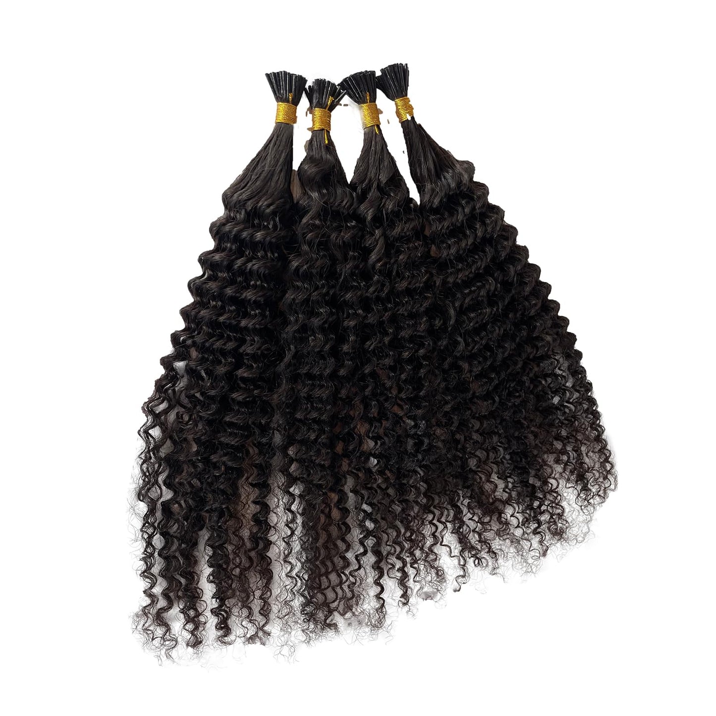 Kinky Curly I Tip Human Hair Extensions 0.5g/s 100 Strands 50g/pack Keratin Cold Fusion I Tip Hair Extensions Hair Piece #1B Natural Black Pre Bonded Itips Hair, 2-3 Packs for Full Head 18in