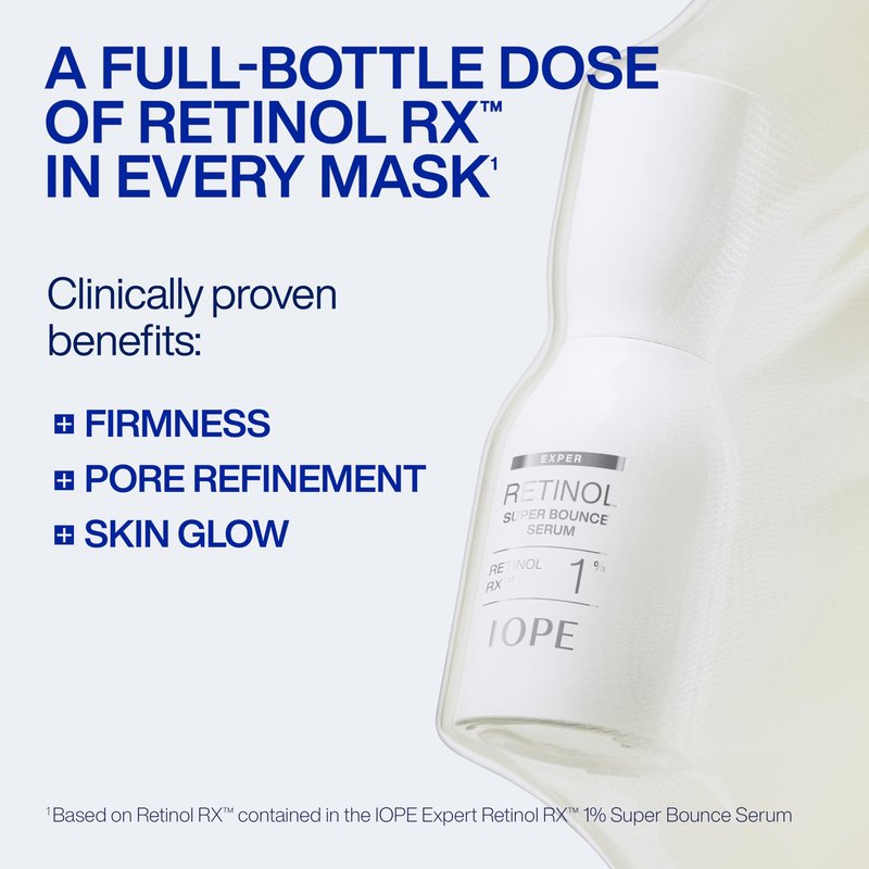IOPE Retinol Serum in Deep Collagen Gel Mask 5+1 Set | Double-Layered Hydrogel Sheet for High Adhesion, A Full Bottle of Retinol RX 1% Serum, Intense Firming & Plumping, Anti-Aging, Korean Skincare