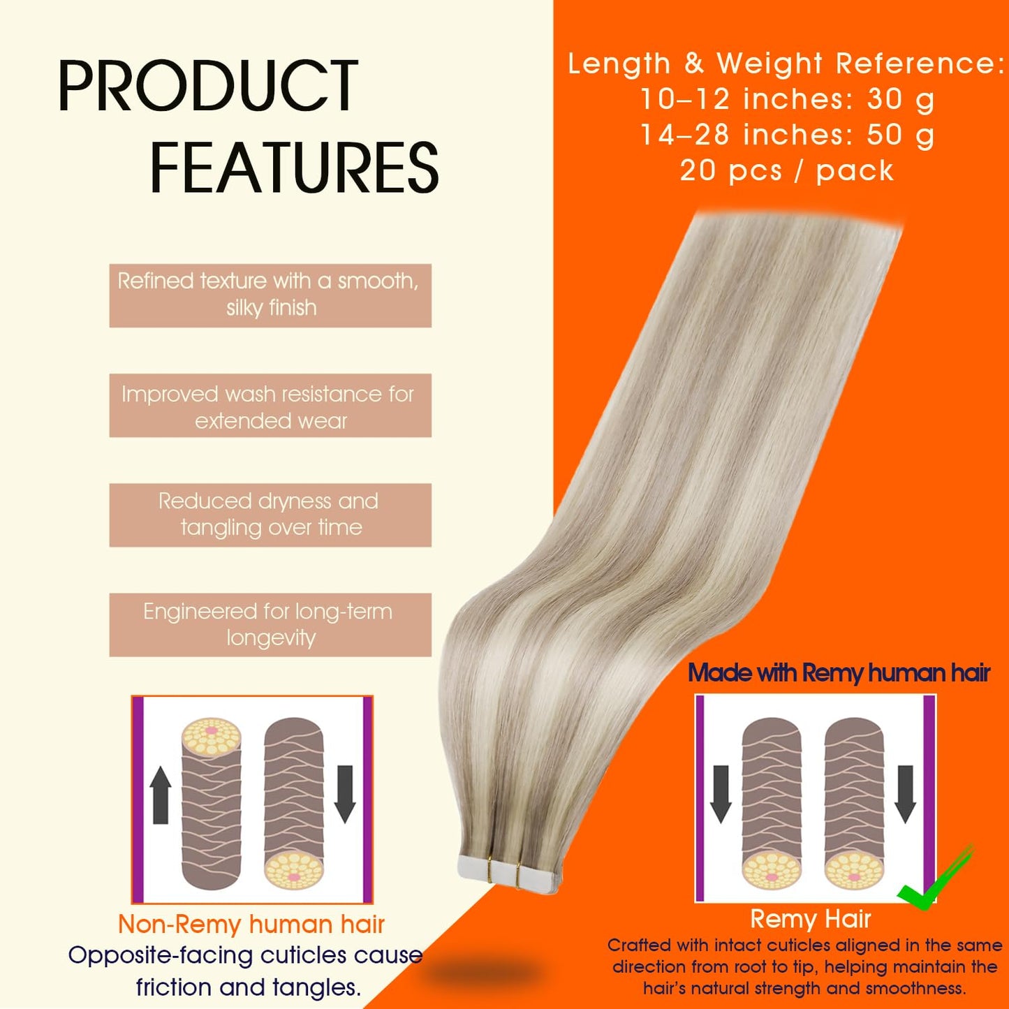 Full Shine Tape In Hair Extensions Human Hair, 18/613 Blonde 18 Inch