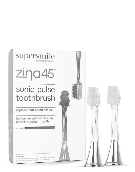 Supersmile Zina45 Replacement Brush Heads, Silver, 2-Pack