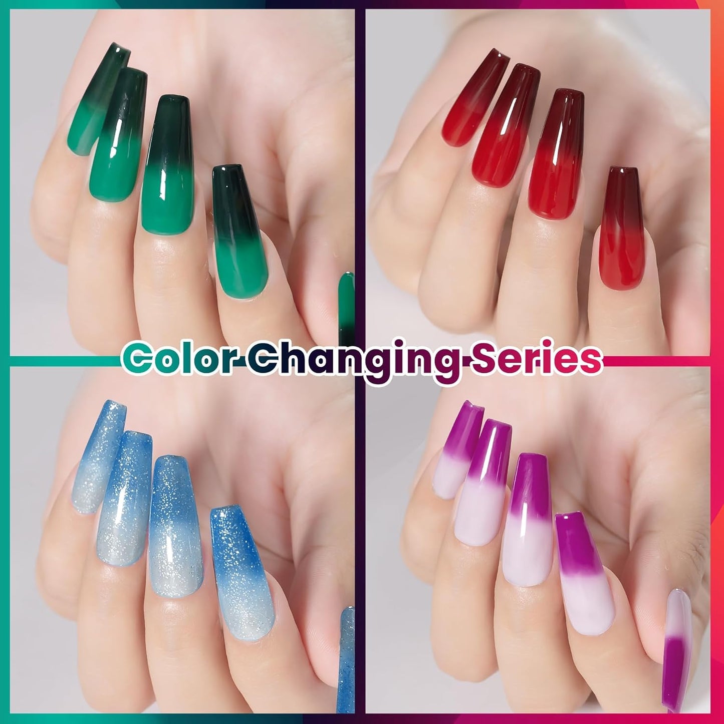 Color Changing Gel Nail Polish Set - 6 Summer Mood Colors | Thermal UV Gel Kit with Base & Top Coat, 8 Pcs 7.5 ml