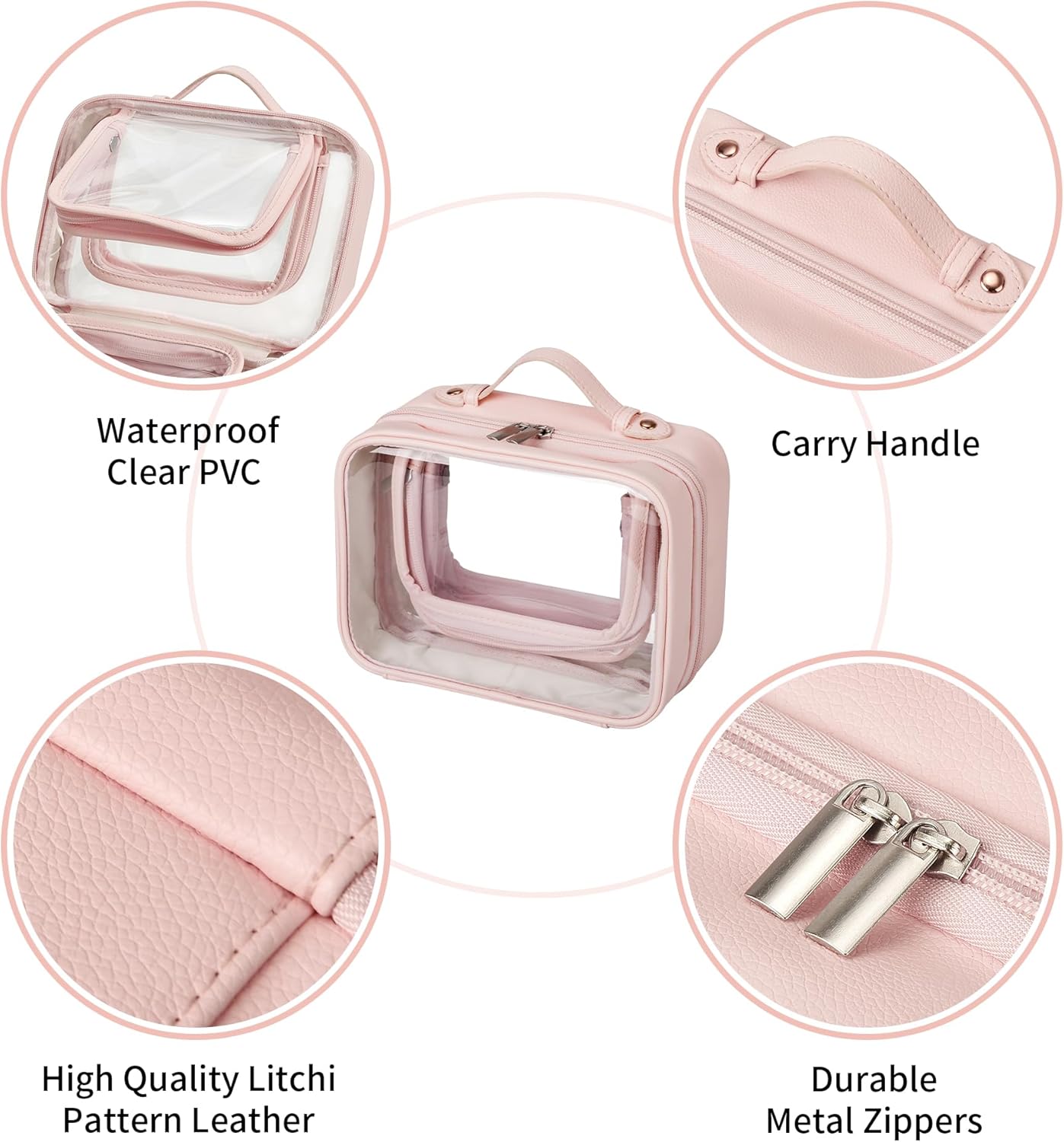 TSA Approved Clear Toiletry Bag - Portable PVC Travel Makeup Organizer | Pink
