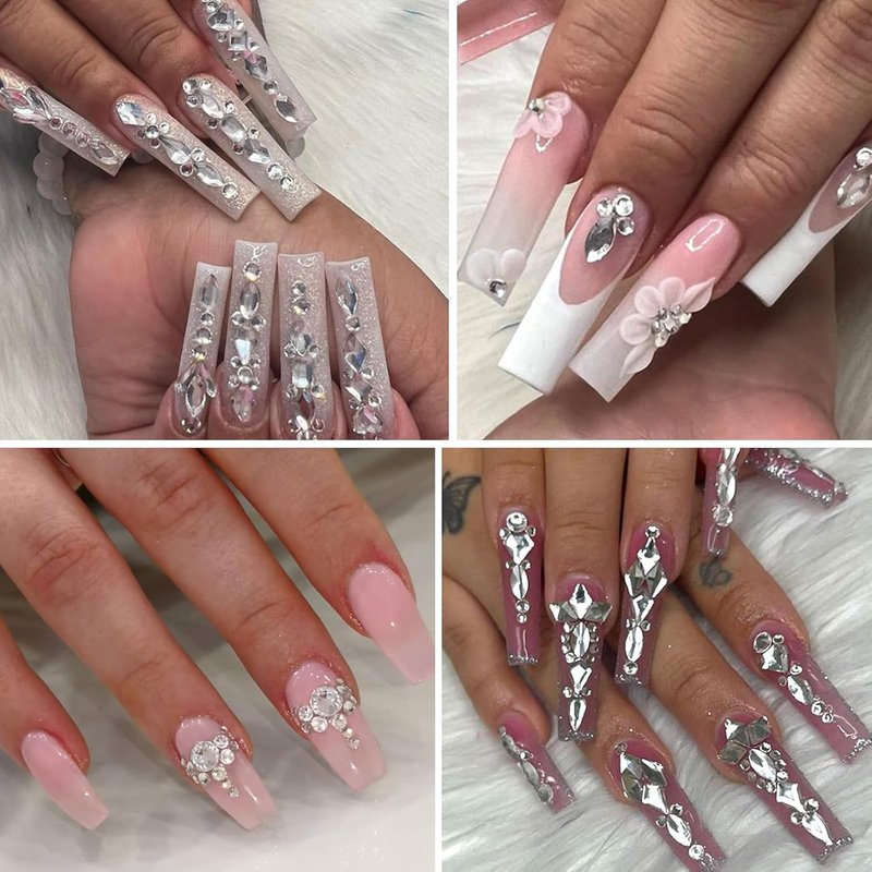 White Nail Rhinestones - 3D Flatback Crystals for Nail Art | Multiple Shapes & Sizes
