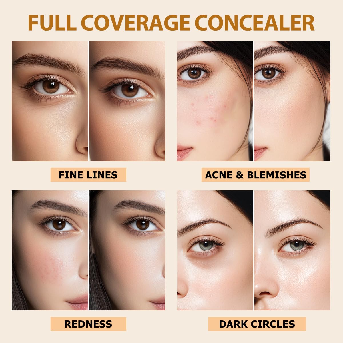 QIC Under Eye Concealer - Hydrating Concealer Full Coverage for Dark Circles, Spots, Acne & Blemishes Delivers A Satin Finish, Long Wear Cruelty-Free, Medium Neutral, 0.34 FL.OZ