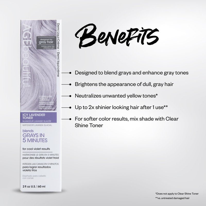 AGE beautiful Icy Lavender Demi Hair Toner, 5-Minute Cream Toner to Blend & Enhance Gray Hair with Cool Violet Tones, Eliminates Brass, Ammonia-Free, Professional Salon Color