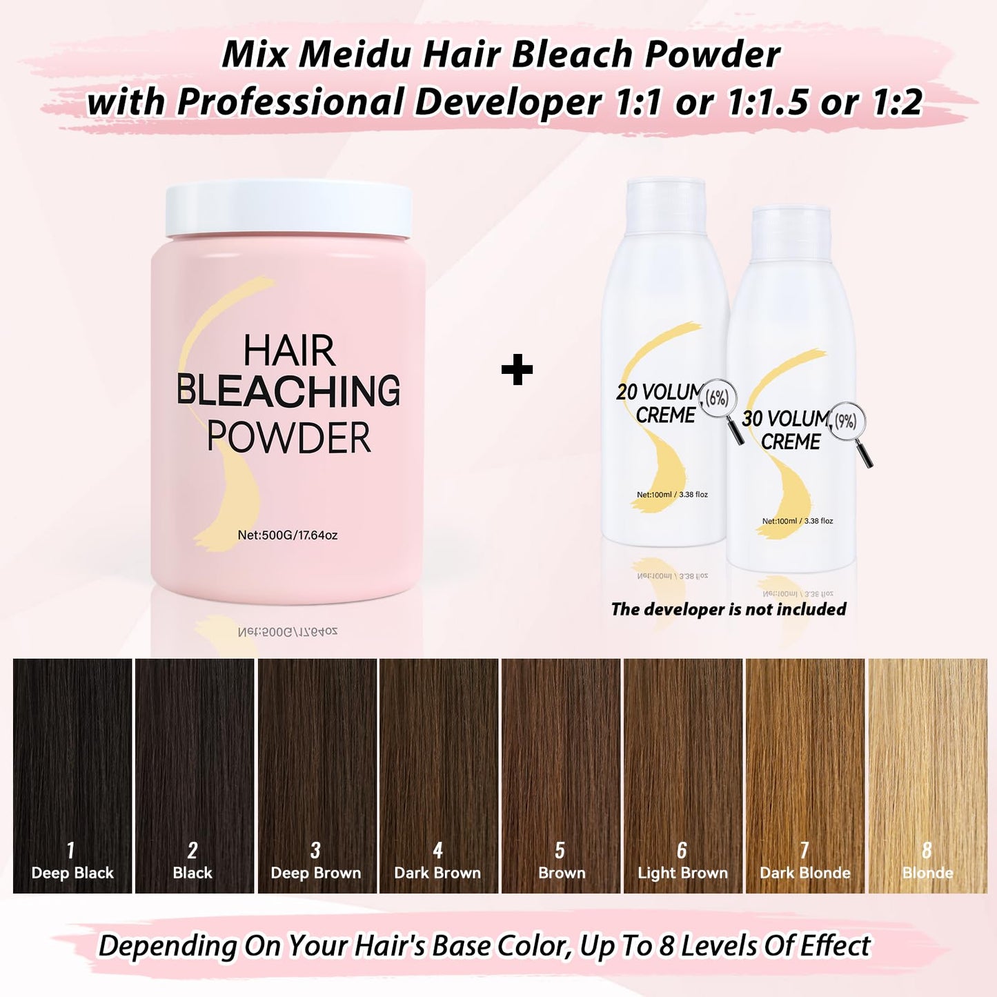 Hair Bleach Powder 500g/17.64 oz, Professional Lightening Bleach for Hair, Strong & Gentle Bleach Powder for Hair, Lift Up to 8 Levels, Perfect for DIY Blonde Highlights & Lightening (500g/17.64 oz)