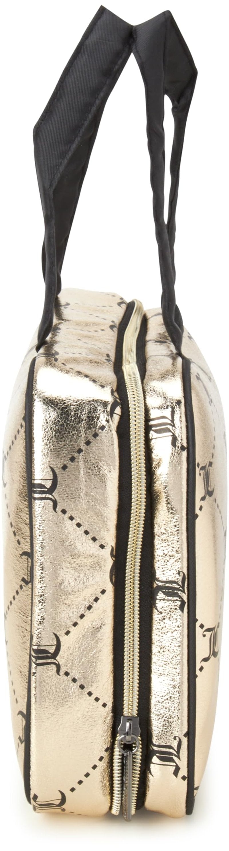 Juicy Couture Gold Black Makeup Bag Cosmetics Organizer Travel Essentials Weekender Shiny Logo