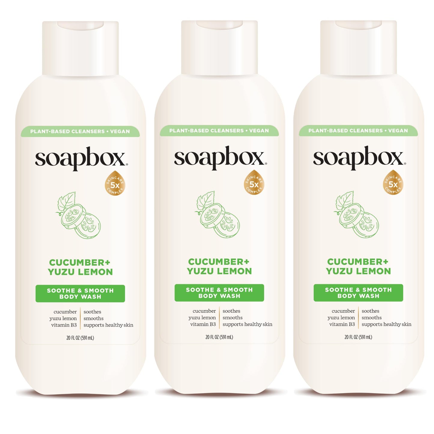 Soapbox Moisturizing Body Wash, Cucumber & Yuzu Lemon Shower Gel - Hydrating Natural Body Wash with Shea Butter - Clean Ingredients Free of Harsh Chemicals, Sulfates, Parabens & Silicones - 3 Pack