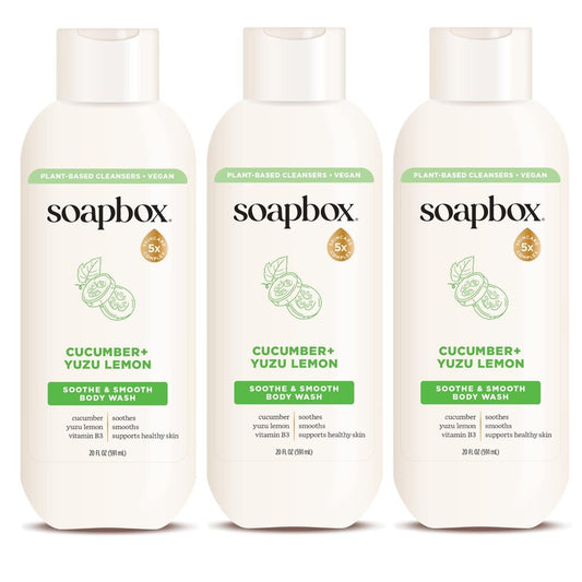 Soapbox Moisturizing Body Wash, Cucumber & Yuzu Lemon Shower Gel - Hydrating Natural Body Wash with Shea Butter - Clean Ingredients Free of Harsh Chemicals, Sulfates, Parabens & Silicones - 3 Pack