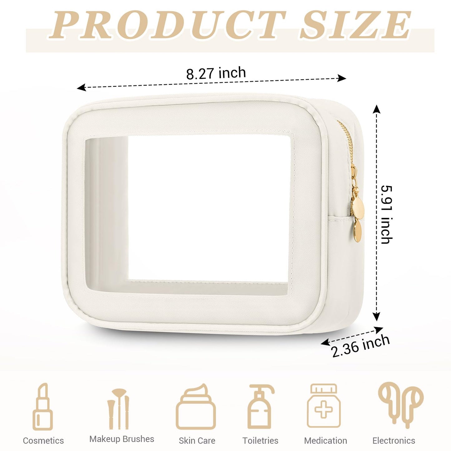 Abbylike 6 Pcs Clear Makeup Bags Travel Nylon Clear Cream Toiletry Bag Bulk Car Organizer Case Waterproof Toiletry Pouch with Golden Zipper for Teacher Mother Women Wedding Gift