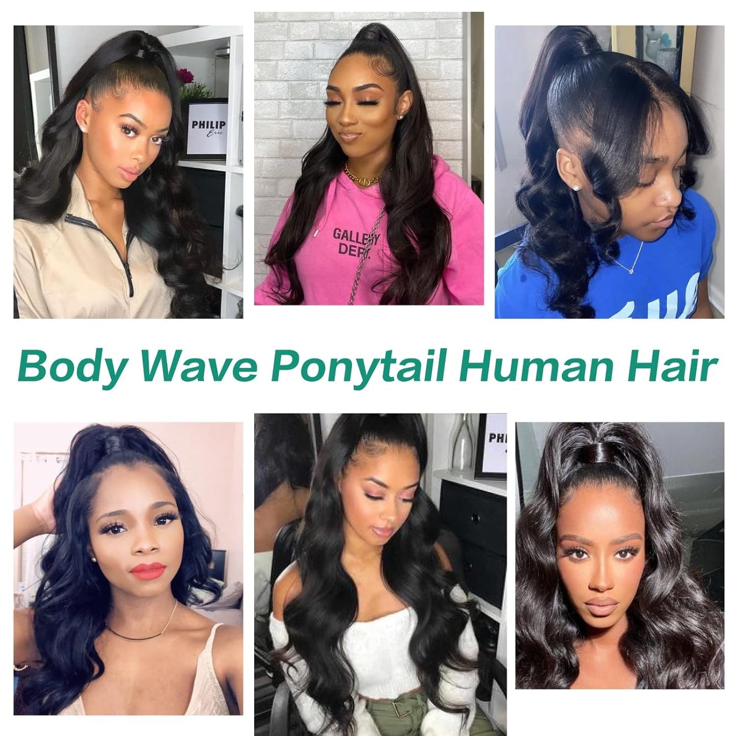 Body Wave Ponytail with Magic Paste Warp Around for Black Women Natural Color 16 Inch