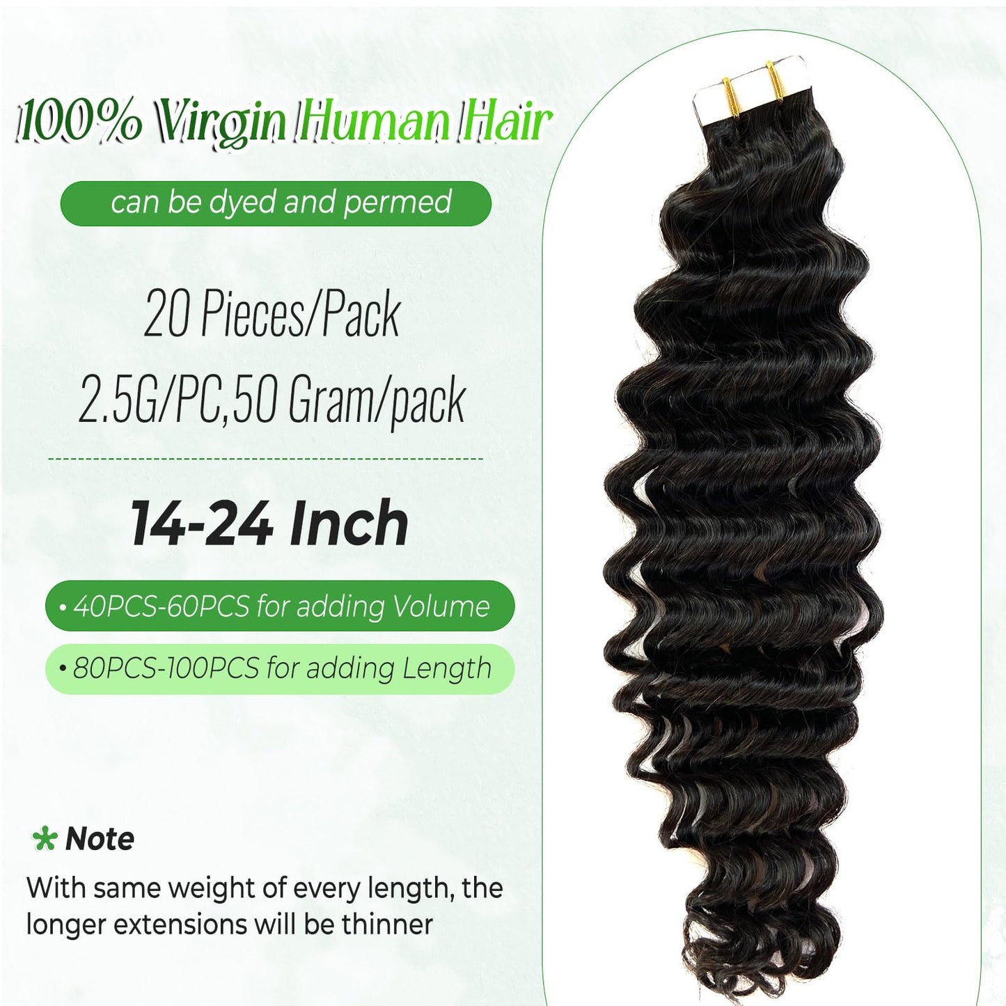 Deep Wave Tape in Hair Extensions Human Hair,20 Inch Black Hair Extensions Real Remy Human Hair Curly Tape ins for Black Women,20pcs Double Sided Invisible Tape Hair Extension 50g/pack