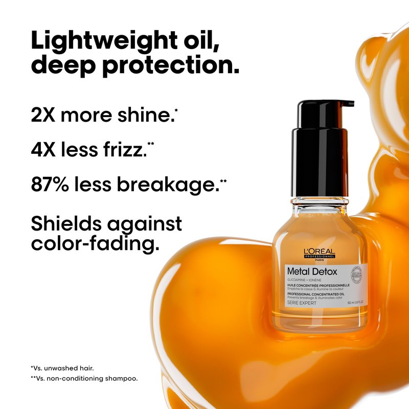 L'Oréal Professionnel Paris Metal Detox Leave-In Hair Oil - Anti-Frizz Heat Protectant, Removes Hard Water Metals & Prolongs Color, Adds Softness and Shine, For Dry, Damaged & Color Treated Hair