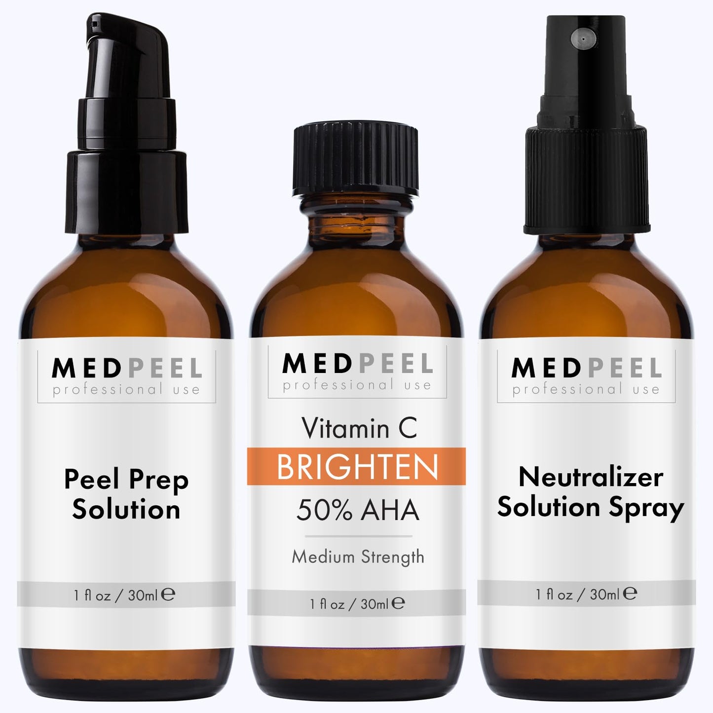 MedPeel AHA & Vitamin C Brightening Essential Peel Kit, Includes Peel, Prep, Neutralizer, Light Strength Professional Grade Chemical Face Peel for all Skin Types