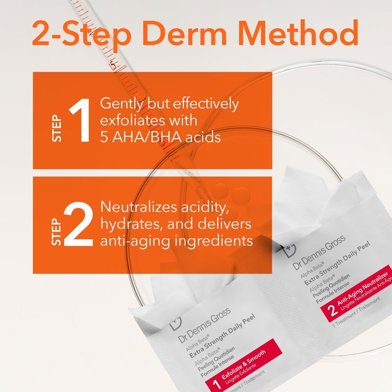 Dr. Dennis Gross Alpha Beta Extra Strength Daily Peel – 2-Step Exfoliating Pads for Enhanced Anti-Aging, Smoother Skin, and Radiant Complexion