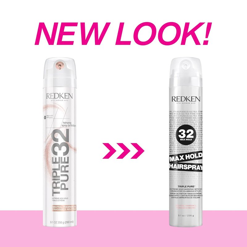 Redken Triple Pure 32 Hairspray - Extreme Hold, Anti-Frizz | All Hair Types, Neutral Fragrance