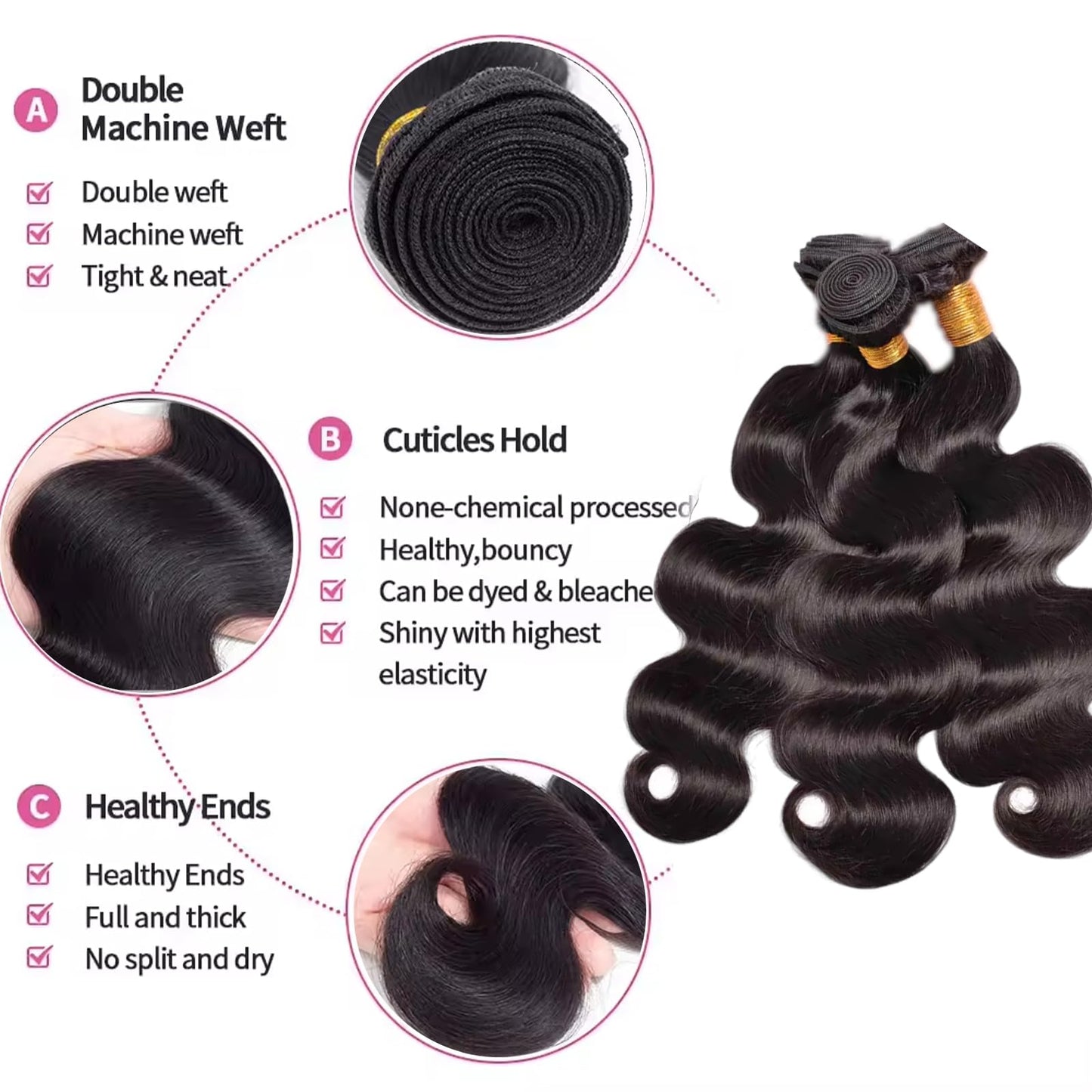 Human Hair Bundles 12 12 12 Inch Body Wave Bundles Human Hair 100% Unprocessed Brazilian Virgin Body Wave 3 Bundles Human Hair Extensions for Black Women Natural Black
