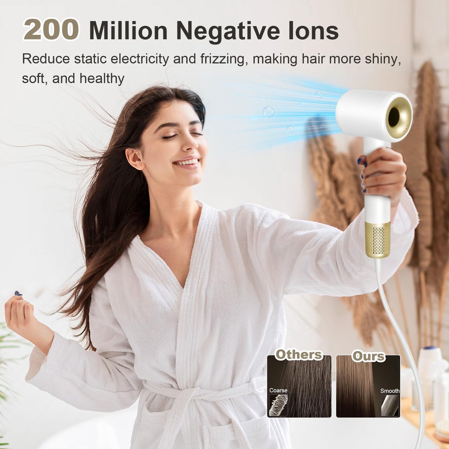 Hair Dryer, Professional High-Speed Blow Dryer,200 Millions Negative Ionic Care Hair Dryer, Low Noise Thermo-Control Hairdryer with Magnetic Nozzle for Women Home Travel Salon,Better Value