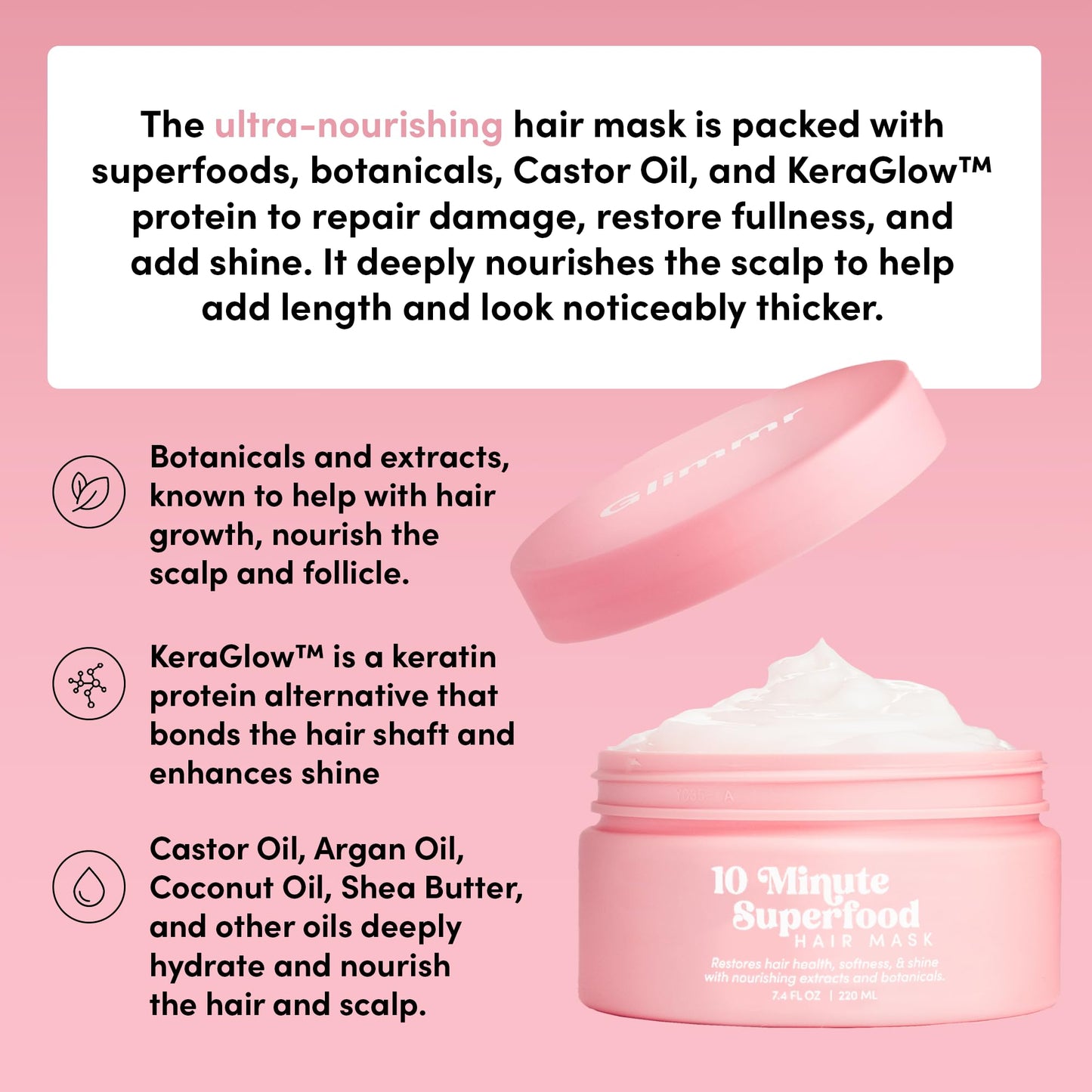 Glimmr 10-Minute Hair Mask for Damaged Hair – Deep Conditioner with Bonding Protein, Castor Oil & Superfood Extracts – Restores Shine, Reduces Breakage, Softens, Strengthens & Adds Fullness