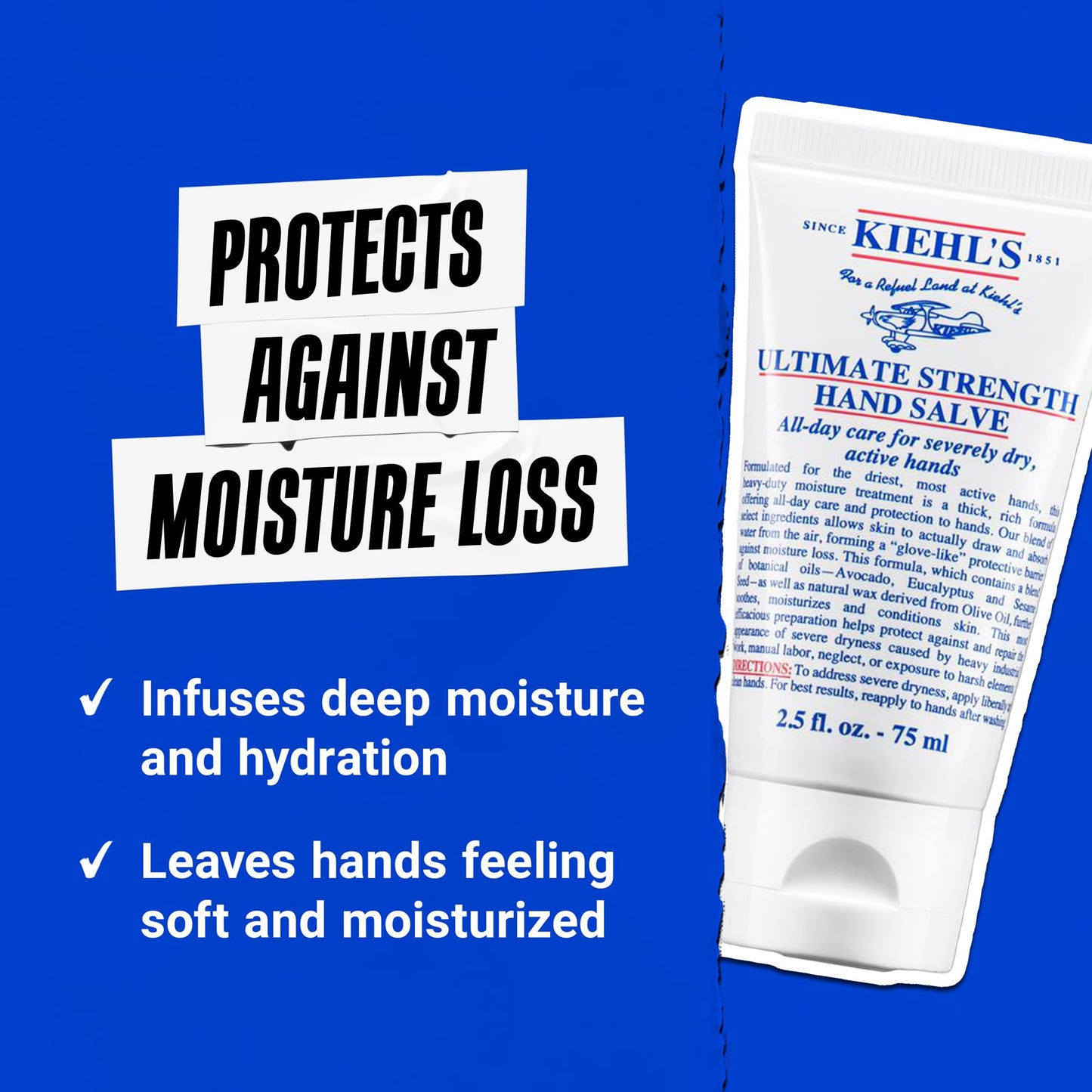 Kiehl's Ultimate Strength Hand Salve, Deeply Hydrating Hand Lotion, Thick and Rich Formula for Intense Moisture and Conditioning, Protects and Repairs Dry Skin, Paraben and Gluten Free