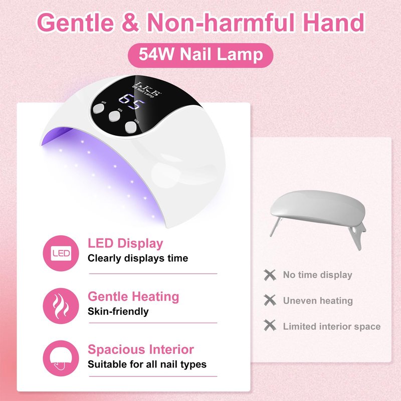 LKE UV Light for Gel Nails,54W UV LED Nail Lamp with 18 Beads 3 Timer Setting & Auto Sensor Nail Dryer for Gel Polish Polygel Fast Curing Manicure Professional Nail Dryer Home Salon Nail Tools