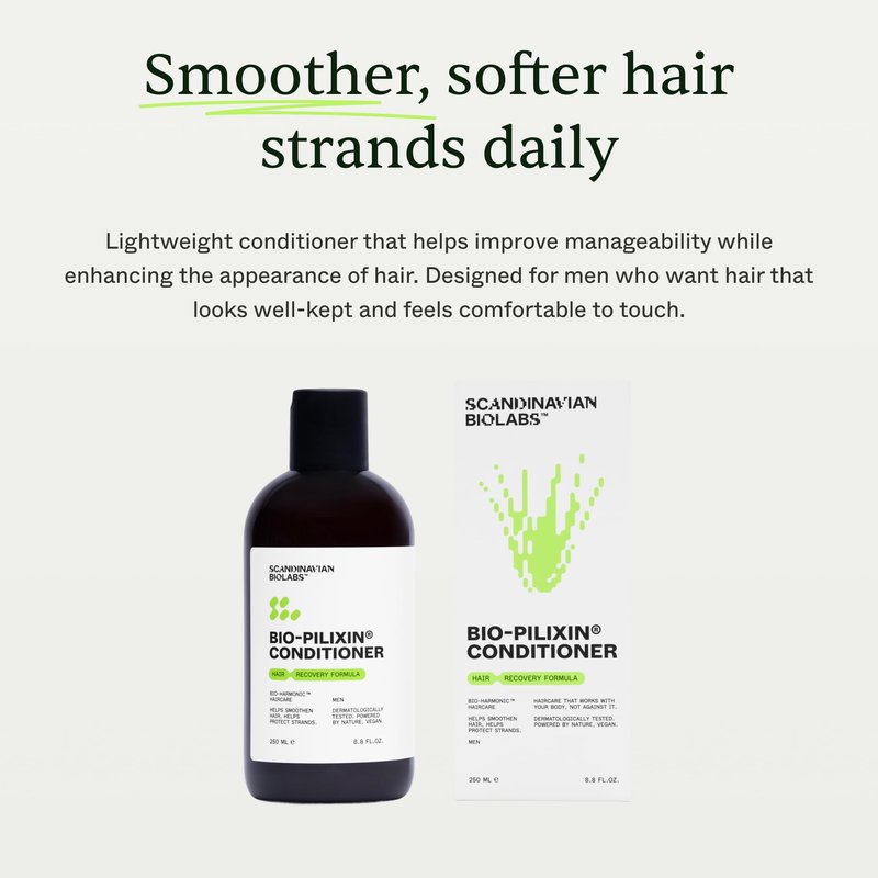 Scandinavian Biolabs Bio-Pilixin® Conditioner For Men | Prevents Split & Damaged Ends, Restores Weak Hair, Supports Scalp Vitality, Dermatologically Tested, Made in Denmark, 250 mL/ 8.8 Oz