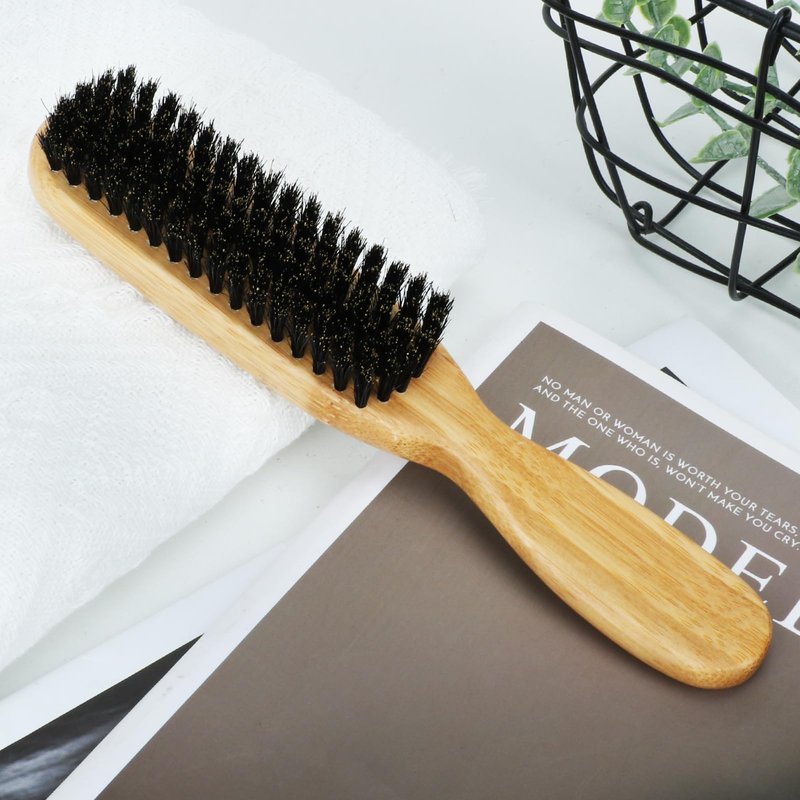 Slick Back Hair Brush - Boar Bristle Brush for Smoothing Frizz & Flyaways, Soft/Large Bristles to Style & Polish Hair,Laying Down Edges, and Shine | Glossy Finish for Women & Men | All Hair Types