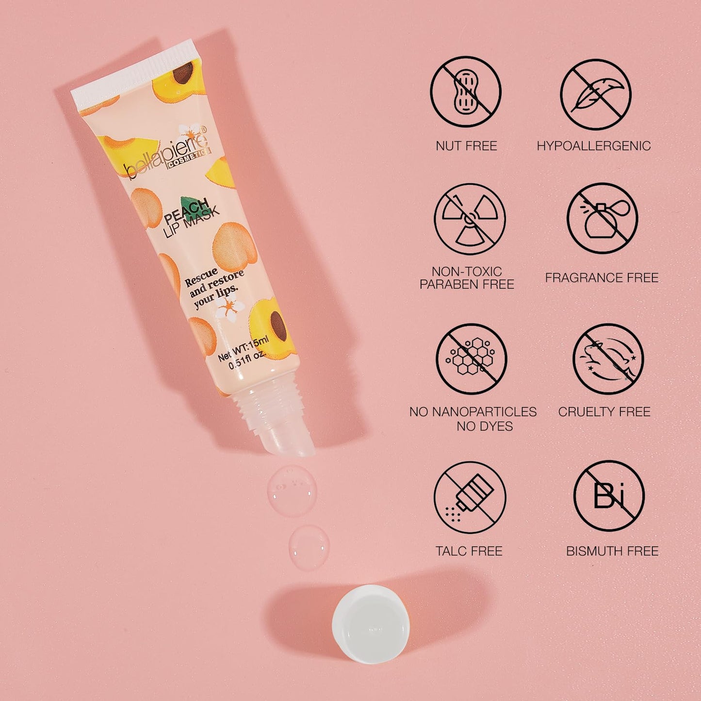 bellapierre Cosmetics Peach Lip Mask | Lip Plumping Mask with Hyaluronic Acid | Moisturizing Lip Balm for Daily Use