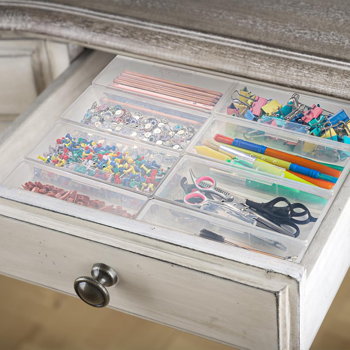 ZOOFOX 12-Pack Plastic Nail Storage Box - Stackable Organizer with Hinged Lid for Manicure, Crafts, Office Supplies | Clear Rectangular Design