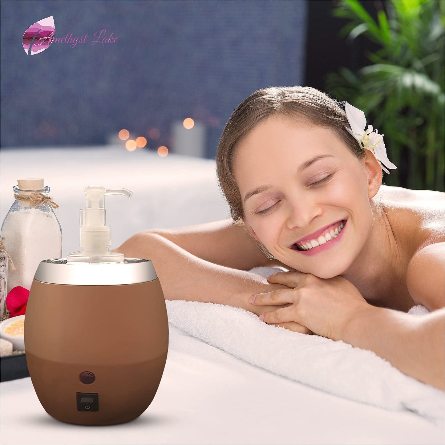 Massage Oil Warmer Bottle by AMETHYST LAKE, Bottle Warmer Dispenser Heater,1 Bottle Warmer for Oil, Lotion & Cream, Oil Heater Beauty Salon Treatment Equipment.