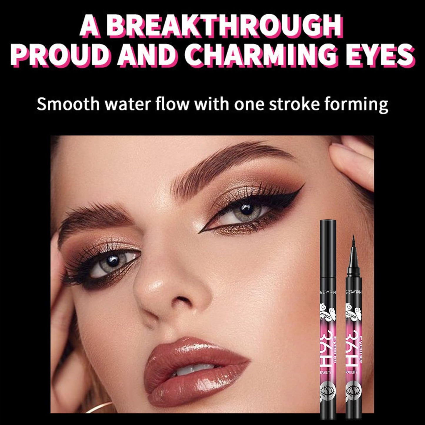 PWYSHXDF 12 Pcs Black Eyeliner Pen, Long-Wearing & Waterproof Eyeliner, Quick-Drying Liquid Eye Liner, Smudge-Resistant Black Eye Liner for All Skin Tones, Highly-Pigmented Eye Makeup